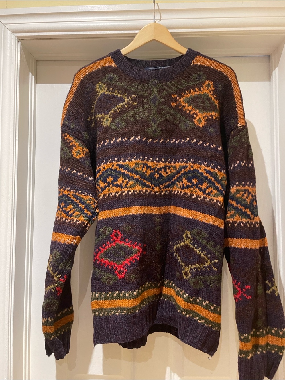 Tommy Hilfiger Vintage Hand Knit Shetland Wool Sweater L Geometric Grandpa Chic